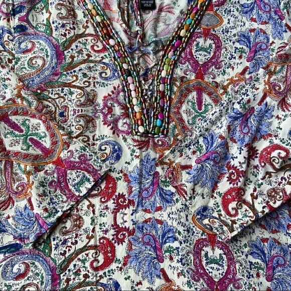 Papillon Boho Jewelled Paisley  Print Tunic Blouse M - Picture 10 of 16